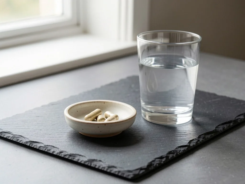 A simple morning supplement routine on a slate surface