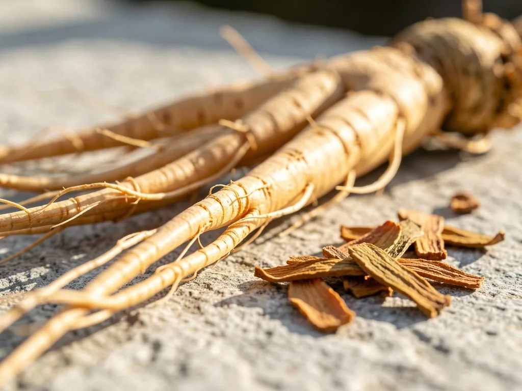 Dried botanical root on a ceramic surface