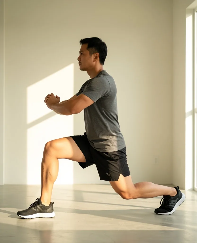 Man stretching in a minimalist home gym